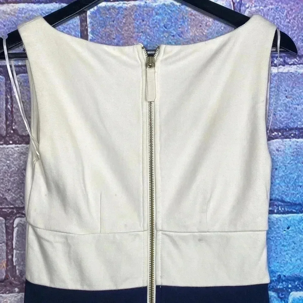 J. Crew Dress Midi Two-Tone Women’s Size 00 White Navy Blue Sleeveless